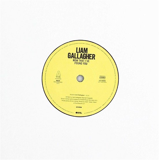 Cover for Liam Gallagher · Now That I've Found You (7&quot;) [Limited edition] (2019)