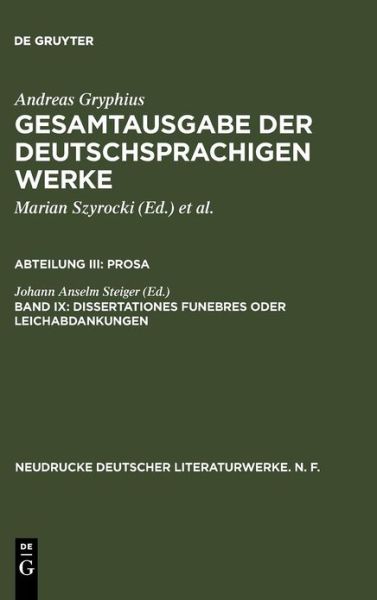 Gesamtausgabe.09 - Gryphius - Books - De Gruyter - 9783484280519 - September 17, 2007