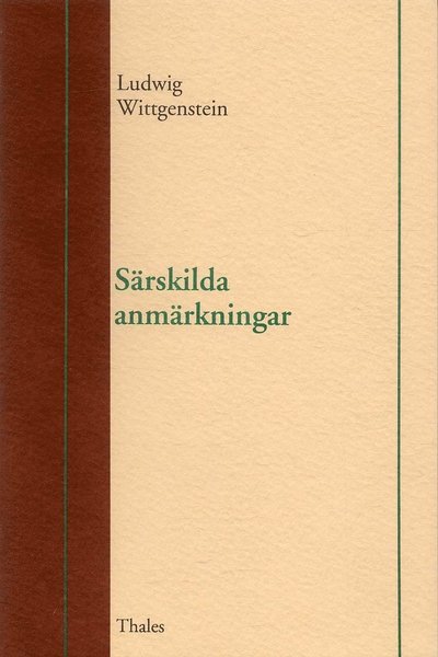 Cover for Ludwig Wittgenstein · Särskilda anmärkningar (Book) (1993)