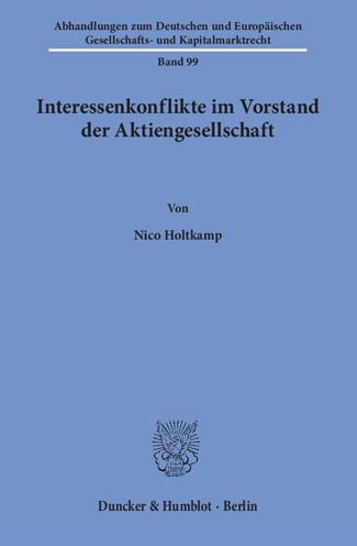 Cover for Holtkamp · Interessenkonflikte i.Vorstand (Book) (2016)