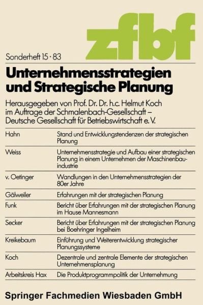 Cover for Helmut Koch · Unternehmensstrategien Und Strategische Planung: Erfahrungen Und Folgerungen (Paperback Bog) [1983 edition] (1983)