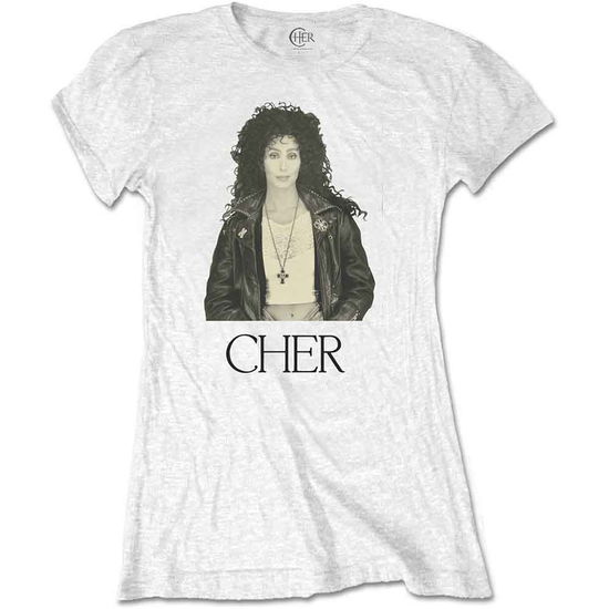 Cover for Cher · Cher Ladies T-Shirt: Leather Jacket (White) (T-shirt)