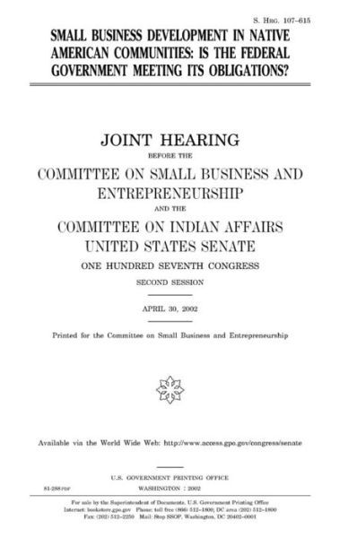 Cover for United States Congress · Small business development in Native American communities (Pocketbok) (2018)