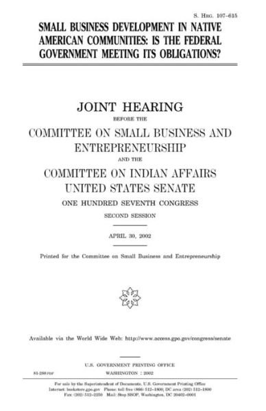 Cover for United States Congress · Small business development in Native American communities (Taschenbuch) (2018)