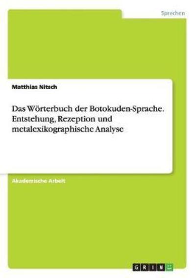 Cover for Nitsch · Das Wörterbuch der Botokuden-Spr (Book)