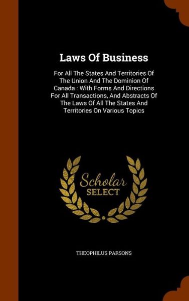 Cover for Theophilus Parsons · Laws of Business (Hardcover Book) (2015)