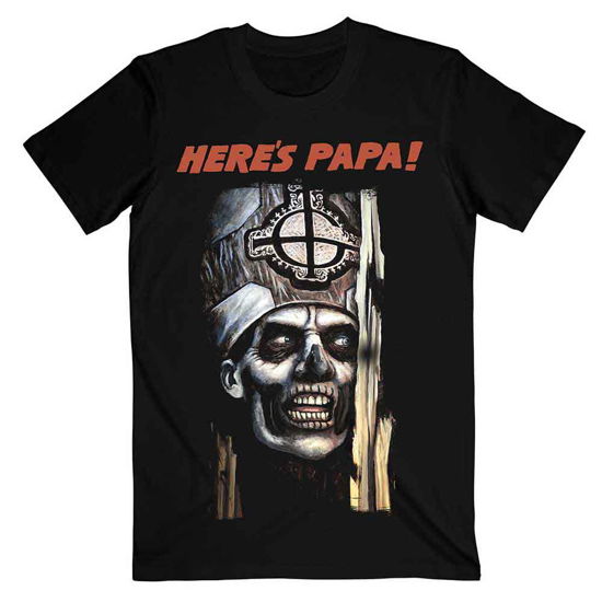 Ghost Unisex T-Shirt: Here's Papa (Black) - Ghost - Produtos - ROCKOFF - 5056170692526 - 29 de junho de 2023