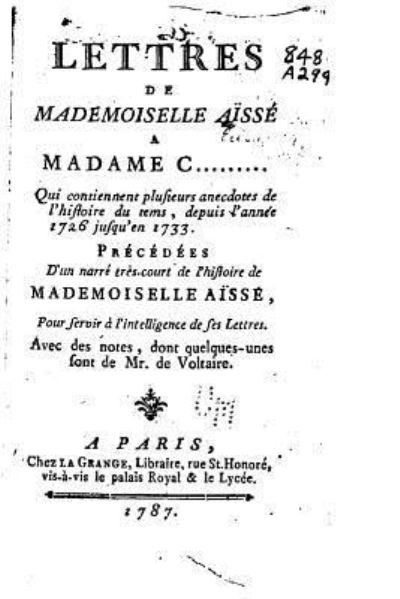 Cover for Mademoiselle Aisse · Lettres de mademoiselle Aisse a madame C. (Paperback Book) (2016)