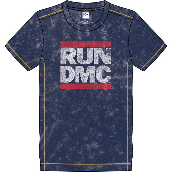 Cover for Run DMC · Run DMC Unisex T-Shirt: Logo (Navy Blue) (Wash Collection) (T-shirt) [size S] [Blue - Unisex edition] (2020)