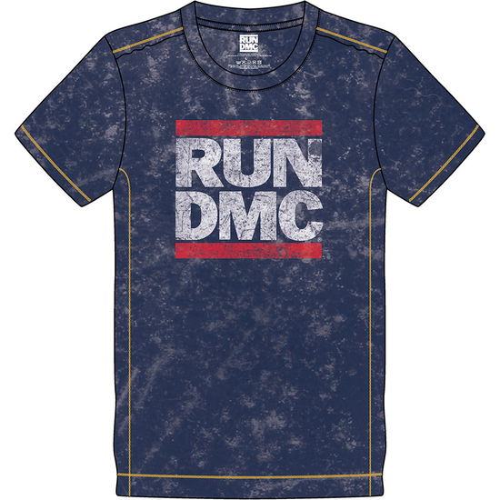 Cover for Run DMC · Run DMC Unisex T-Shirt: Logo (Wash Collection) (T-shirt) [size S] [Blue - Unisex edition]