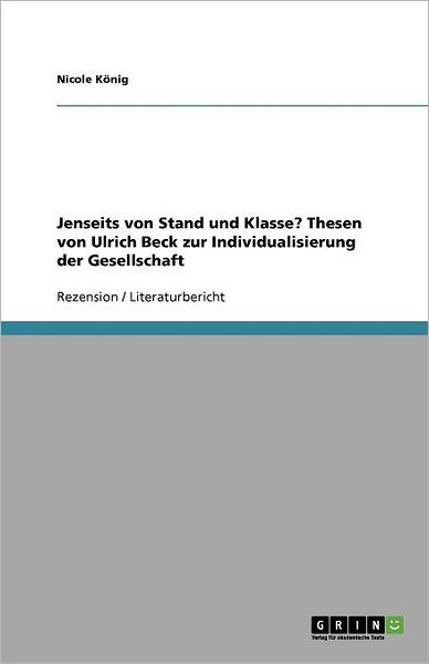 Cover for Nicole Konig · Jenseits von Stand und Klasse?. These (Buch) [German edition] (2008)