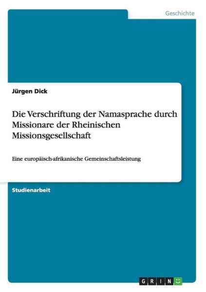Cover for Dick · Die Verschriftung der Namasprache (Bok) [German edition] (2015)