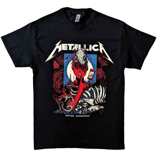 Metallica Unisex T-Shirt: Enter Sandman Poster (Black) - Metallica - Produtos - - 5056187761529 - 31 de março de 2023