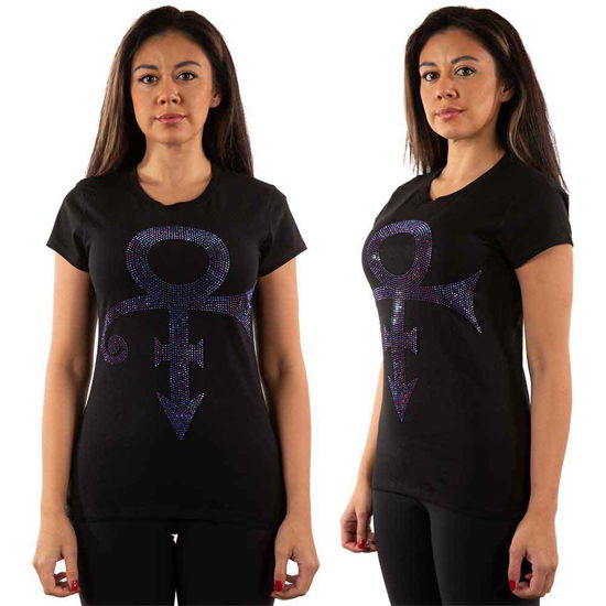 Prince Ladies T-Shirt: Purple Symbol (Embellished) - Prince - Mercancía -  - 5056561022529 - 