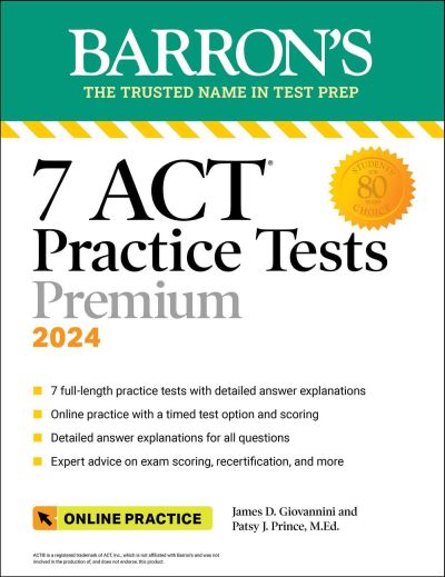 Cover for Barron's Educational Series · 7 ACT Practice Tests, Sixth Edition + Online Practice - Barron's ACT Prep (Paperback Book) [Sixth edition] (2024)