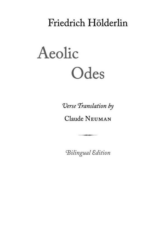 Cover for Friedrich Hölderlin · Aeolic Odes (Taschenbuch) (2019)