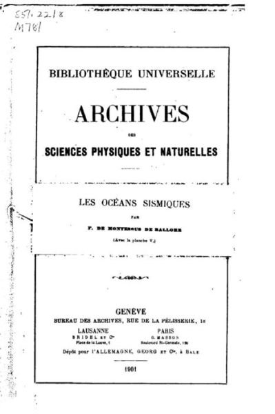 Cover for F De Montessus De Ballore · Les oceans sismiques (Paperback Book) (2015)