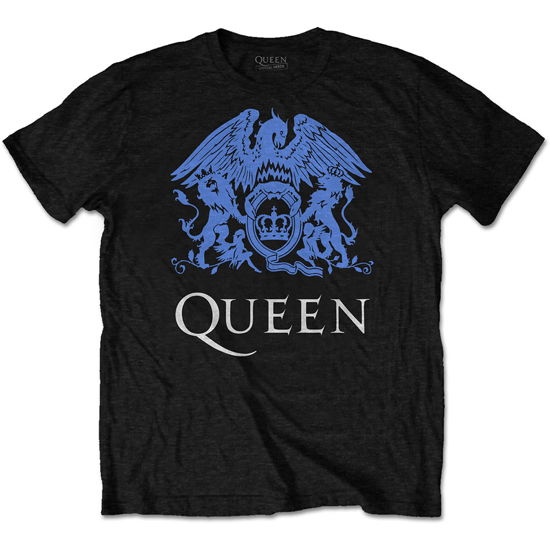 Cover for Queen · Queen Unisex T-Shirt: Blue Crest (Black) (T-shirt) [size S] [Black - Unisex edition] (2019)