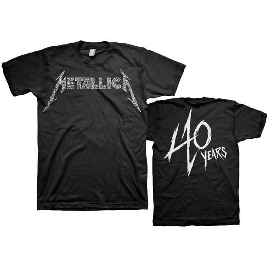 Metallica Unisex T-Shirt: 40th Anniversary Songs Logo (Back Print) - Metallica - Mercancía - PHD - 5056187753531 - 17 de diciembre de 2021