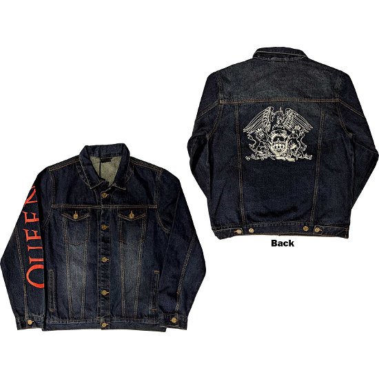 Cover for Queen · Queen Unisex Denim Jacket: White Crest (Back Print) (CLOTHES) [size S]