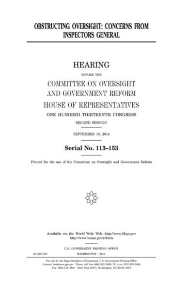 Cover for United States Congress · Obstructing oversight concerns from inspectors general (Paperback Book) (2017)
