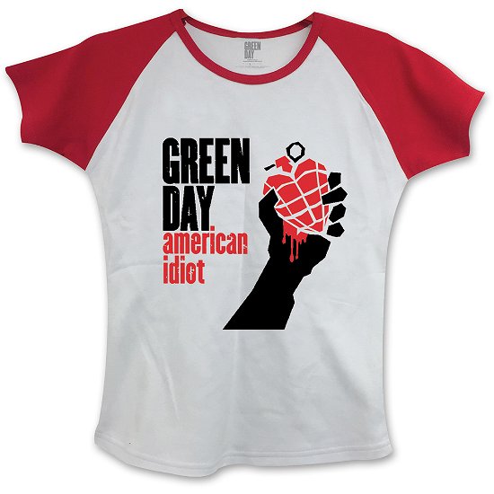 Green Day Ladies Raglan T-Shirt: American Idiot (Skinny Fit) - Green Day - Produtos -  - 5055979956532 - 