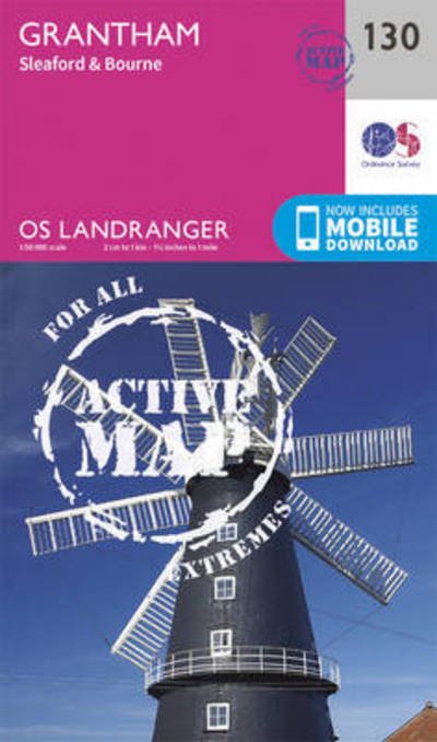 Cover for Ordnance Survey · Grantham, Sleaford &amp; Bourne - OS Landranger Active Map (Landkart) [February 2016 edition] (2016)