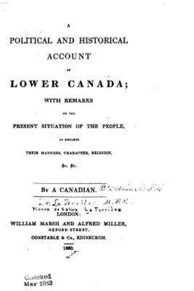 Cover for A Canadian · A political and historical account of Lower Canada (Paperback Book) (2016)