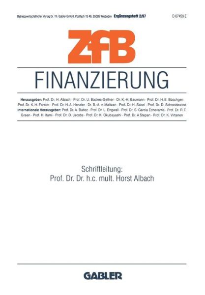 Cover for Horst Albach · Finanzierung - Zfb Special Issue (Paperback Book) [1997 edition] (1997)