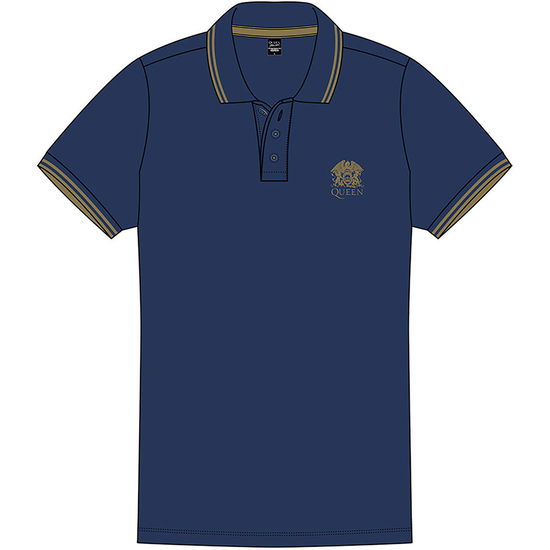 Cover for Queen · Queen Unisex Polo Shirt: Crest Logo (Navy Blue) (CLOTHES) [size S] [Blue - Unisex edition] (2020)