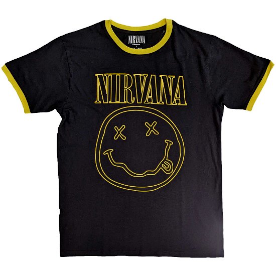 Nirvana Unisex Ringer T-Shirt: Outline Happy Face - Nirvana - Koopwaar -  - 5056561071534 - 