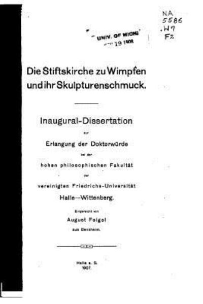 Cover for August Feigel · Die Stiftskirche zu Wimpfen und Ihr Skulpturenschmuck (Paperback Book) (2016)