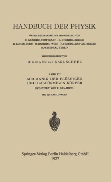 Cover for Jakob Ackeret · Mechanik der Flussigen und Gasformigen Korper - Handbuch der Physik   Encyclopedia of Physics (Paperback Book) (1927)