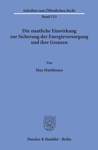 Cover for Matthiesen · Die staatliche Einwirkung zu (Book) (1987)