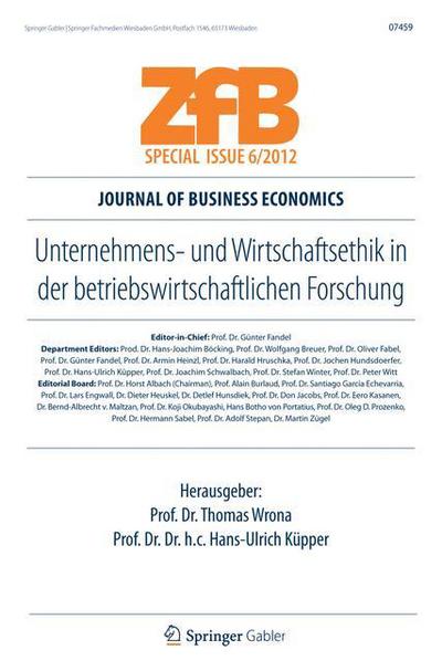 Cover for Thomas Wrona · Unternehmens- Und Wirtschaftsethik in Der Betriebswirtschaftlichen Forschung - Zfb Special Issue (Paperback Book) [2012 edition] (2012)