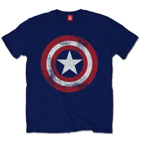 Marvel Comics Unisex T-Shirt: Captain America Distressed Shield - Marvel Comics - Fanituote - Bravado - 5055295349537 - torstai 9. huhtikuuta 2015