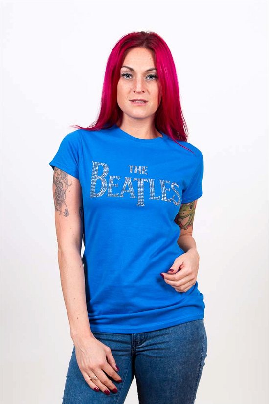 The Beatles Ladies Embellished T-Shirt: Drop T Logo (Diamante) - The Beatles - Produtos - Apple Corps - Apparel - 5055979909538 - 