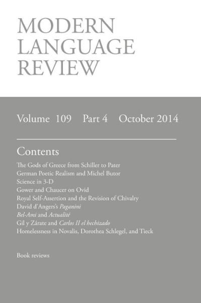 Cover for D F Conon · Modern Language Review (109: 4) October 2014 (Pocketbok) (2014)