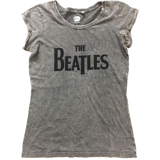 The Beatles Ladies Fashion Tee: Drop T Logo (Acid Wash / Caviar Beads) - The Beatles - Merchandise - Apple Corps - Apparel - 5056170603539 - 
