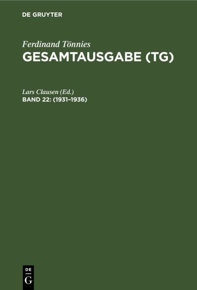 Cover for Ferdinand Tonnies · Tonnies-Gesamtausgabe, Tg (Inbunden Bok) (1998)