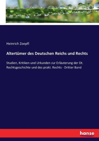 Cover for Zoepfl · Altertümer des Deutschen Reichs (Book) (2017)