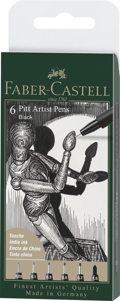 6 Pitt Artist Pen, Brush - Black (167154) - Faber Castell - Gadżety - Faber-Castell - 4005401671541 - 