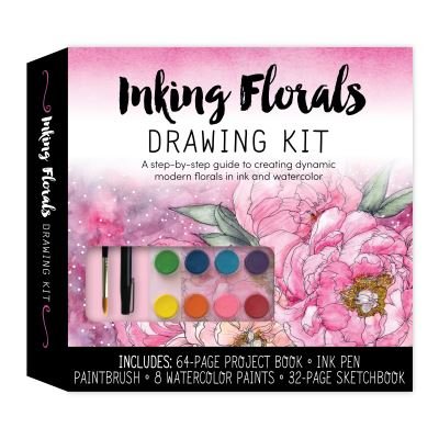 Cover for Isa Down · Inking Florals Drawing Kit: A step-by-step guide to creating dynamic modern florals in ink and watercolor – Includes: 64-page project book, ink pen, paint brush, 8 watercolor paints, 32-page sketchbook (Book) (2022)