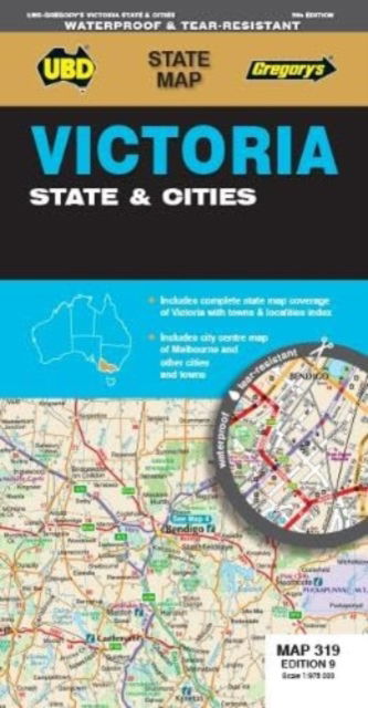 Cover for UBD Gregory's · Victoria State &amp; Cities Map 319 9th ed (waterproof) - State Map (Map) [Ninth edition] (2022)