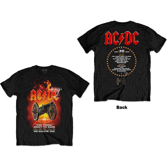 AC/DC Unisex T-Shirt: FTATR 40th Flaming (Back Print) - AC/DC - Koopwaar -  - 5056561019543 - 