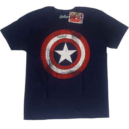 Marvel Comics Unisex T-Shirt: Captain America Distressed Shield - Marvel Comics - Merchandise - Bravado - 5055295349544 - April 9, 2015