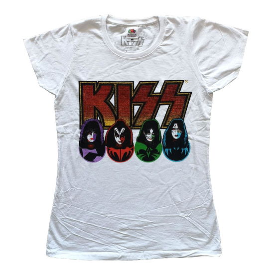 Cover for Kiss · KISS Ladies T-Shirt: Logo, Faces &amp; Icons (White) (T-shirt) [size XS] [White - Ladies edition] (2021)