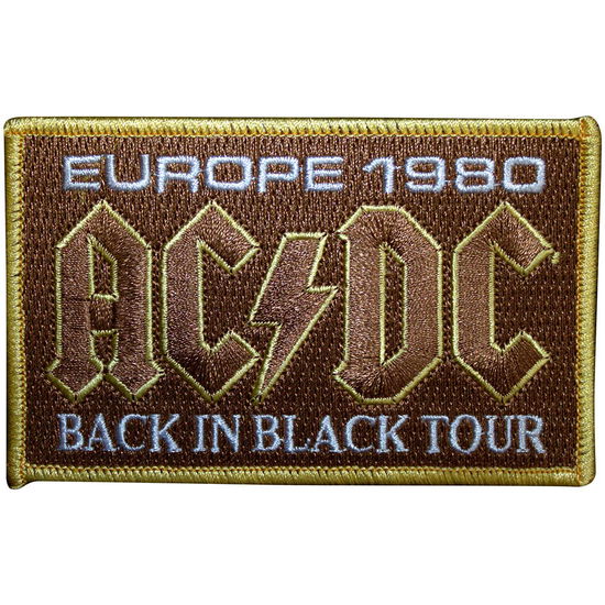 AC/DC Standard Patch: Europe 1980 Back In Black Tour - AC/DC - Produtos - - 5056821086544 - 2 de dezembro de 2024