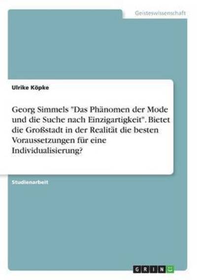 Cover for Köpke · Georg Simmels &quot;Das Phänomen der M (Book) (2016)