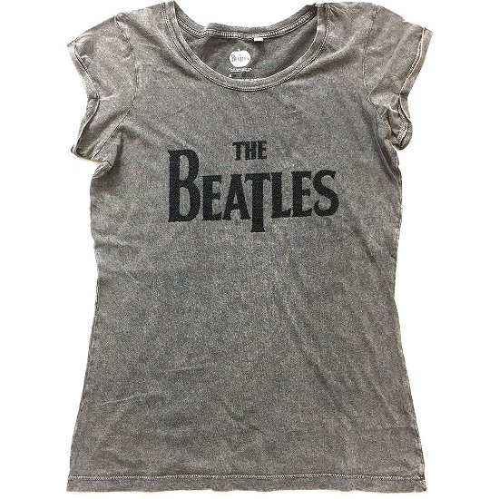 The Beatles Ladies Fashion Tee: Drop T Logo (Acid Wash / Caviar Beads) - The Beatles - Merchandise - Apple Corps - Apparel - 5056170603546 - 